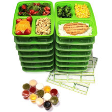 Contenedores para preparar comidas 3 compartimentos libres de BPA con tapas Microondas, Apto para el lavavajillas
